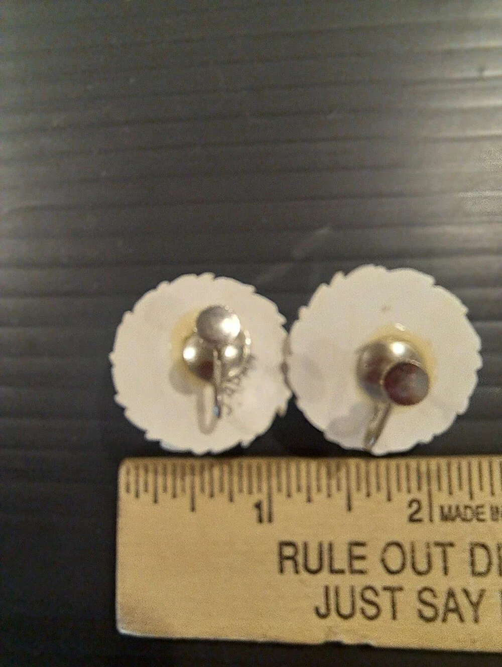 Vtg 1950s White Celluloid Earrings Featherweights Rhinestone Flower Japan